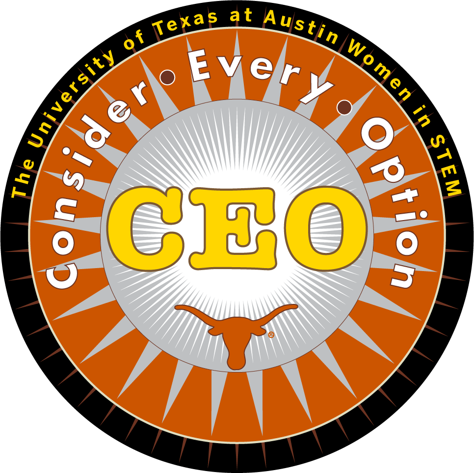 The University of Texas at Austin Women in STEM - Consider Every Option (CEO) camp logo with Longhorn symbol
